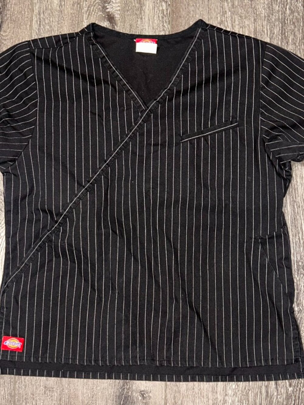 Dickies Black Striped Scrub Top Short Sleeve Shirt Size XS Medical Dental  Excel